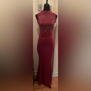 NWOT Wine-colored Rhinestone Embellished Maxi Mermaid Dress